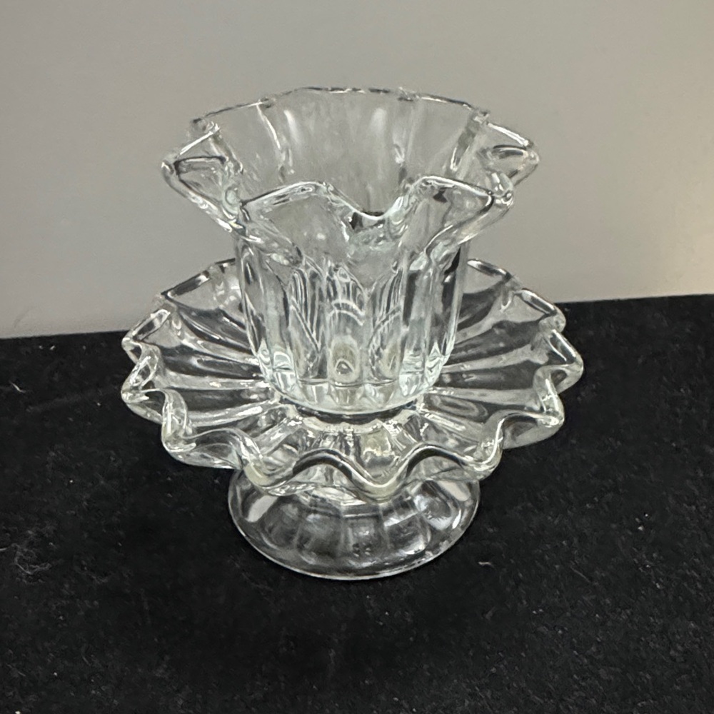 Vintage PartyLite Chantilly Clear Glass Votive Candle Holder with Ruffled Edges